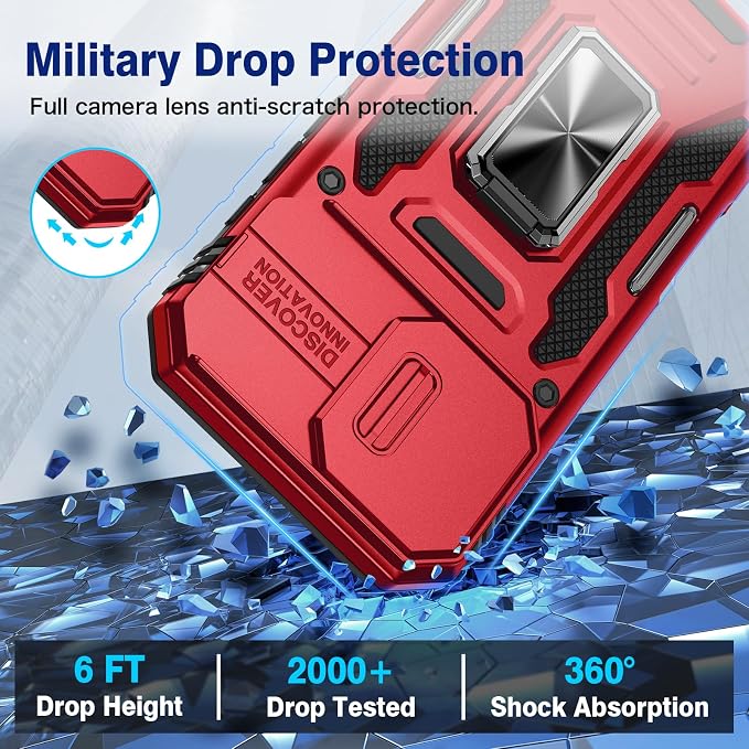VEGO for iPhone 17 Case with Camera Cover & Privacy Screen Protector Red | Slide Camera Cover & Ring Kickstand Military Grade Heavy Duty Protection Cover for iPhone 17 5G 6.3 Inch - Red - Image 6