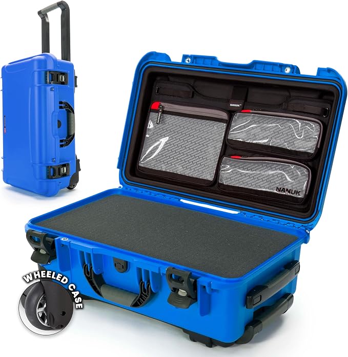 NANUK 935 Hard Case with Cubed Foam and Lid Organizer for Camera & Lenses – Waterproof Protective Equipment Case with Wheels, 22” x 14” x 9” – Dustproof, Carry-On Approved for Most Airlines – Blue by NANUK