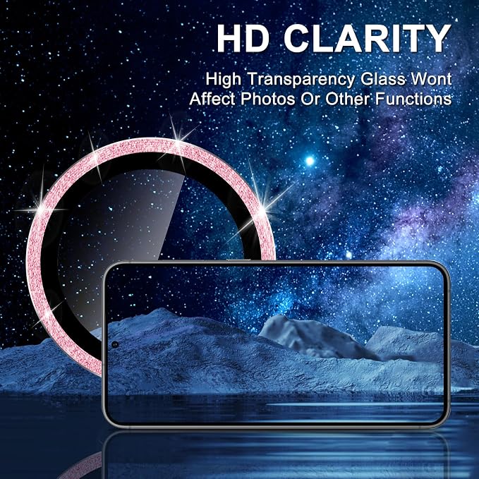 for Samsung Galaxy A35 5G Camera Lens Protector, Individual Metal Ring Tempered Glass Lens Cover, [Strong Adsorption] Scratch Resistant Ultra-Thin HD Clear Lens Cover, 1 Set-Pink Sparkly - Image 3