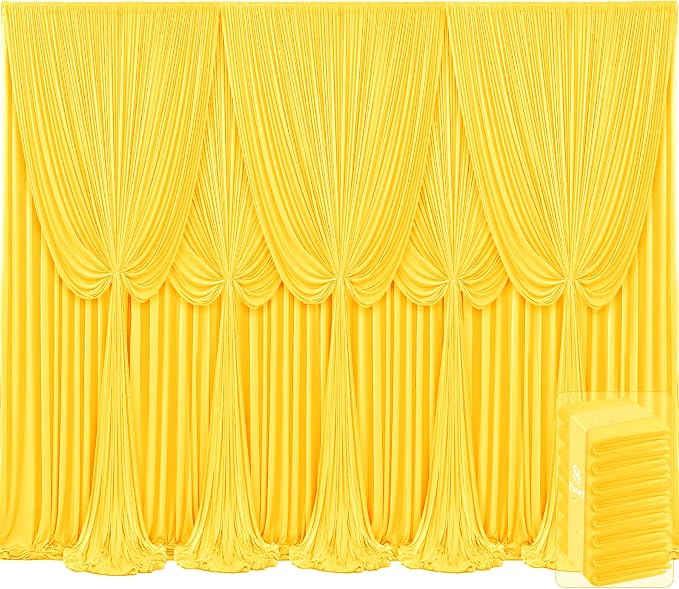 8 Panels Yellow Backdrop Curtains for Wedding Party Wrinkle Free Backdrops Curtain Drapes Fabric Decorations Photo Back Drop Cloth for Baby Shower Photography Stage Reception 40ft(W) x 12ft(H) by Tao-GePartyDecorations