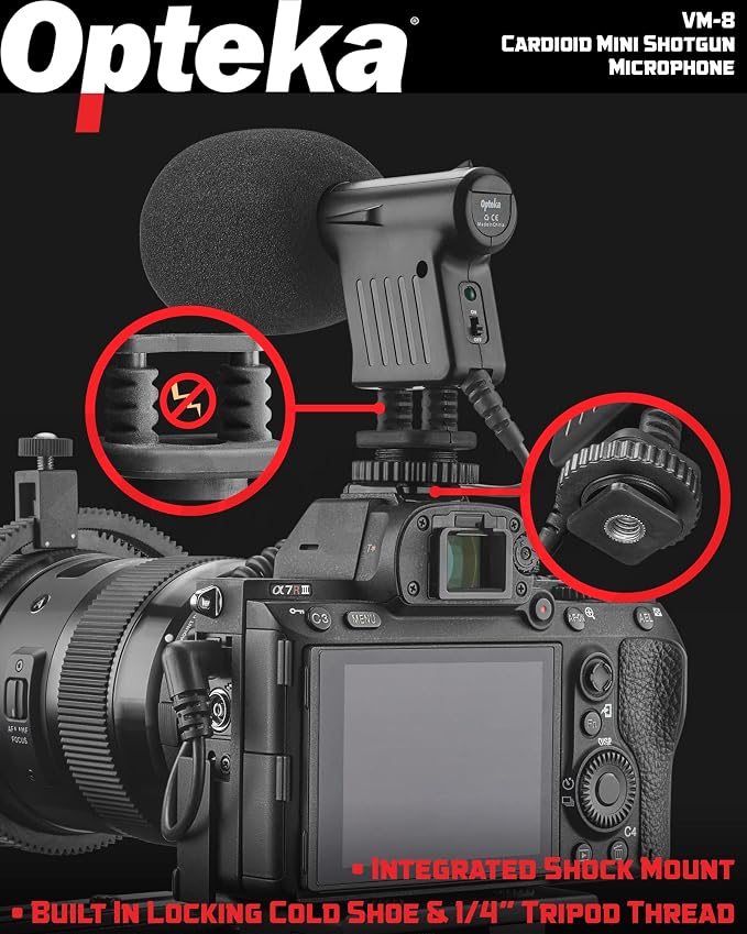 Opteka 3.5mm Cardioid Mini-Shotgun Hot Shoe Microphone for Mirrorless Cameras, DSLRs, and Camcorders with Windscreen, Fuzzy Dead Cat, Pouch - Image 5