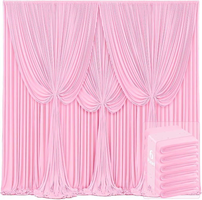 6 Panels Pink Backdrop Curtains for Wedding Party Wrinkle Free Backdrops Curtain Drapes Fabric Decorations Photo Back Drop Cloth for Baby Shower Photography Stage Reception 30ft(W) x 12ft(H) by Tao-GePartyDecorations