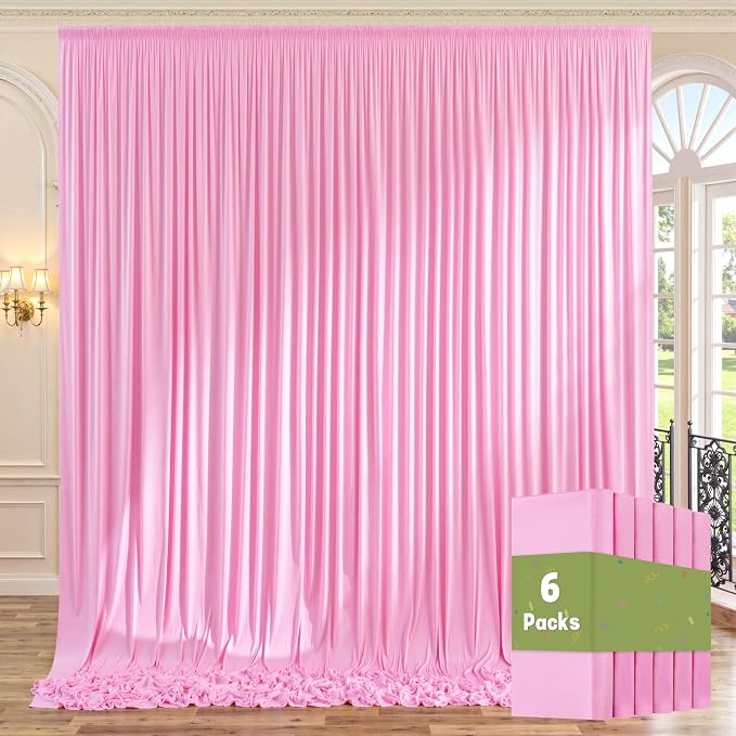 30ft x 10ft Wrinkle Free Pink Backdrop Curtains, 6 Panels 5x10ft Polyester Photo Backdrop Drapes for Wedding Birthday Photography Background Baby Shower by ENJOYYOURPARTY