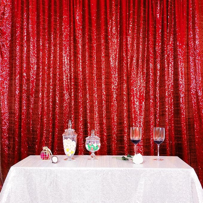 SquarePie 6x8ft Red Sequin Backdrop, High Density Non-Transparent Glitter Curtain for Photography, Birthday, Wedding Party Decorations, Thick Solid Background with 4" Rod Pocket, 1 Panel - Image 9