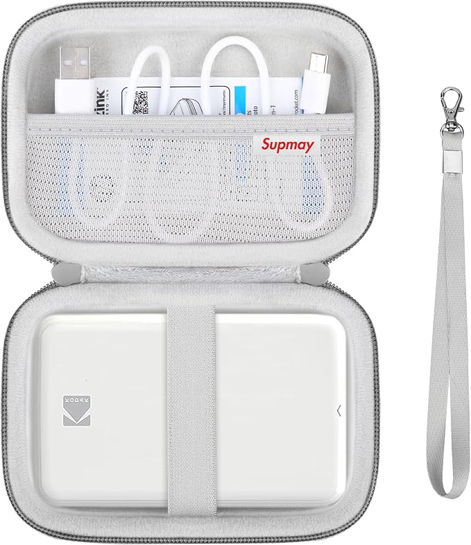 Hard Carrying Case for Kodak Step Instant Smartphone Photo Printer - Portable Mini Color Wireless Mobile Printer, Zipper Mesh Pocket for USB Cable, Photo Paper, Grey by Supmay