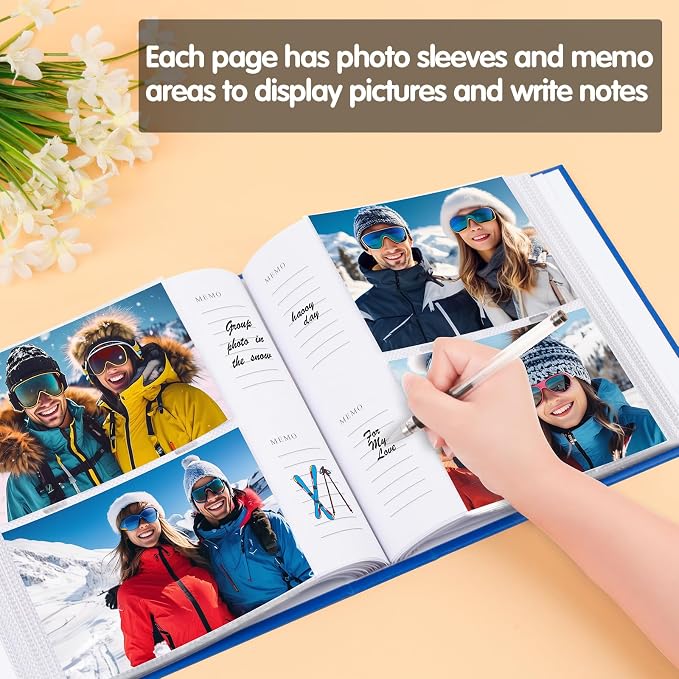 4x6 Photo Album Holds 240 Photos Writing Space, PU Leather, Blue | Clear Acid-Free Sleeves, Memo Writing Areas, Front Display Window, Baby, Wedding, Travel & Family Picture Keepsakes - Image 4