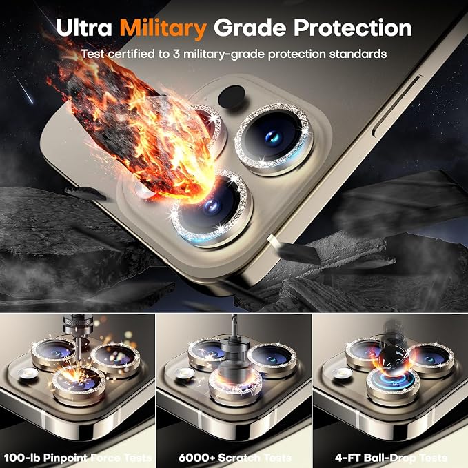 Camera Lens Protector for iPhone 15 Pro Max/15 Pro- Glitter Natural | 9H Tempered Glass, Metal Individual Camera Cover, Accessories, Anti-drop, Case Friendly, HD Clear, Anti-Scratch - Image 5