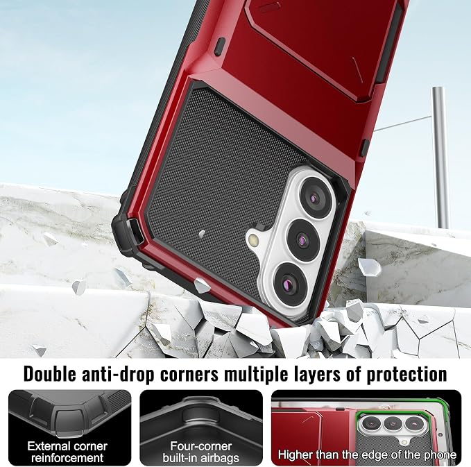 Foluu Wallet Case for Samsung Galaxy S26 with Card Holder, 5 Credit Hidden Card Slot Flip Cover Dual Layer Protective Hard PC Back & Soft TPU Bumper - Stylish Case for Galaxy S26 2026 (Red) - Image 5
