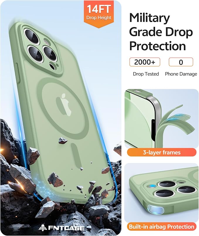 FNTCASE for iPhone 13 Pro Max Case, Fit for Magsafe, Full Camera Protection | Translucent Matte Magnetic Phone Back, 14FT Military Grade Drop Proof, Slim Shockproof Protective Cover, Light Moss - Image 5