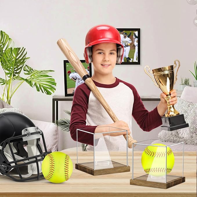 Clear Acrylic Softball Display Case with Wood Base, Memorabilia Stand Cube Holder, Dust Protection Transparent Storage Box for Single Ball Souvenir Softball Collections - Image 7