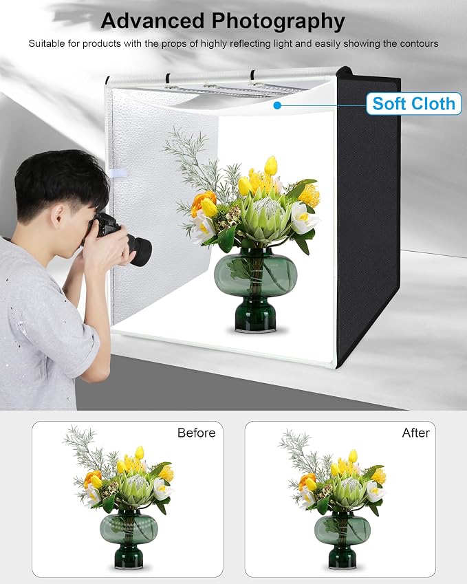 PULUZ 32"x32" Light Box Photography, Large Photo Light Box with 3 Stepless Dimming Light Panel, 234 LED Beads, Professional Photo Booth Shooting Tent Kit with 4 Color Backdrops for Product Photography - Image 4