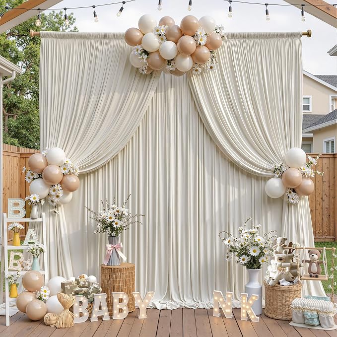 40ftx10ft Wrinkle Free Beige Backdrop Curtains for Parties, Silky Polyester Photo Backdrop Drapes 8 Panels 5x10ft Back Drop Cloth for Wedding Birthday Baby Shower Photography Background - Image 6