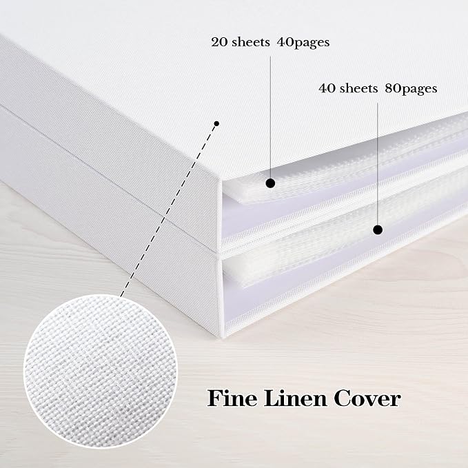 Mublalbum 10x10 Inch 3 Ring DIY Scrapbook Photo Album 80 Pages, White | 3 Ring Binder Scrapbook, Linen Cover, 40 Plastic Sleeves 80 Pages, Memory Book for Wedding, Baby, Family, DIY Projects - Image 6