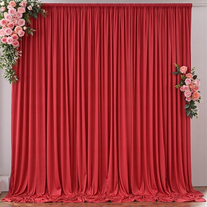 10ft x 10ft Red Backdrop Curtains for Party Wedding Wrinkle Free Red Photo Curtains Backdrop Drapes Fabric Decoration for Birthday Party Baby Shower Christmas 5ft x 10ft 2 Panels by Outpain