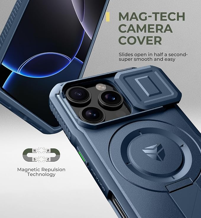 Dexnor for iPhone 16 Pro Case with Slide Camera Cover & Adjustable Kickstand, Magnetic Rugged Shockproof Bumper Cases Heavy-Duty Mangetic Protective Cover,Navy Blue - Image 4