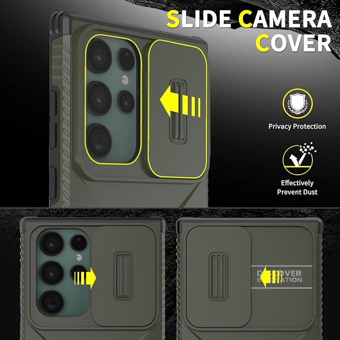 for Galaxy S22 Ultra Case with 1 HD Screen Protector & Slide Camera Cover [Military-Grade] Phone Case Heavy Duty Rugged Shockproof Protective Cover for Samsung Galaxy S22 Ultra(Pine Green) - Image 4