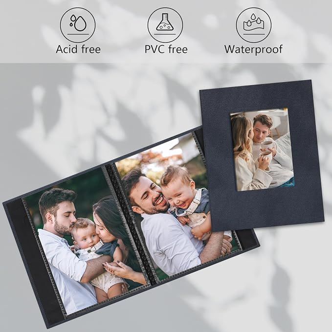 Small 4x6 Photo Album 100 Pockets Linen Cover Gray Blue | Linen Cover, Front Window, Portable Mini Picture Book, Family Travel Wedding Memory Keepsake - Image 3