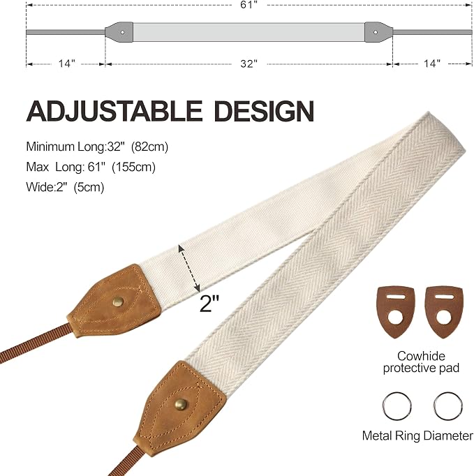 Padwa Lifestyle 2" Wide Classic Crazy Horse Art Cowhide Head Cotton Camera Straps for Photographers - Image 6