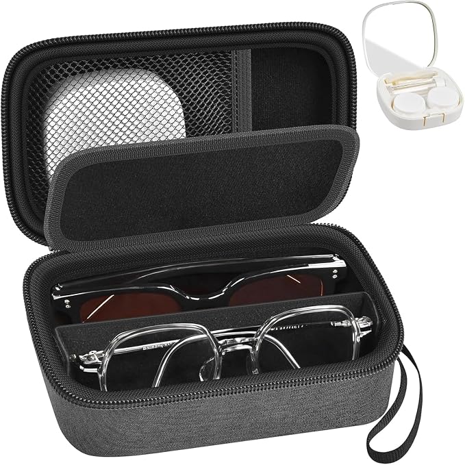 GWCASE Portable 2 in 1 Contact Lens Case and Glasses Case for 2 Pairs by GWCASE