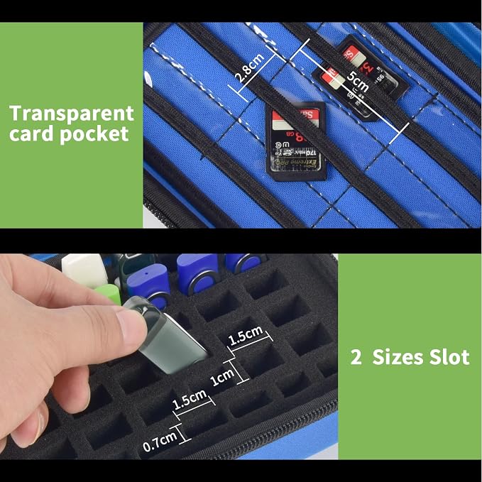 ALKOO USB Flash Drive Case with SD Card/Memory Stick/Thumb Drives Storage | for SanDisk/for Samsung, Removable Foam, 9 Card Pockets, for IT Admins, Photographers, Film Crews, Studios, Travel, Blue - Image 3