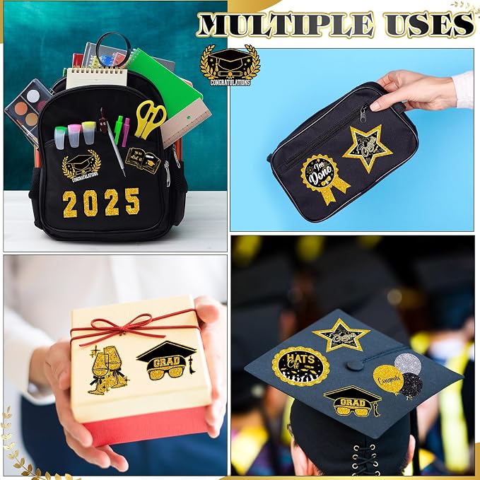 Glenmal 14 Sheets Graduation Photo Display Board Sticker Class of 2026 Black Gold Picture Display Stickers Accessories for 2026 Grad Party College Board Photo Frame Decor (12x10inch, 8.3x8.3inch) - Image 5