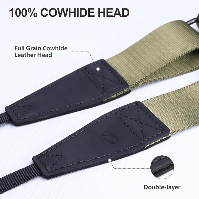 Padwa Lifestyle Adjustable Camera Strap - 1.5" Full Grain Leather Ends Camera Straps for Photographers, Adjustable Neck Shoulder & Crossbody Nylon Strap Quick Release for Cameras and Binoculars - Image 2