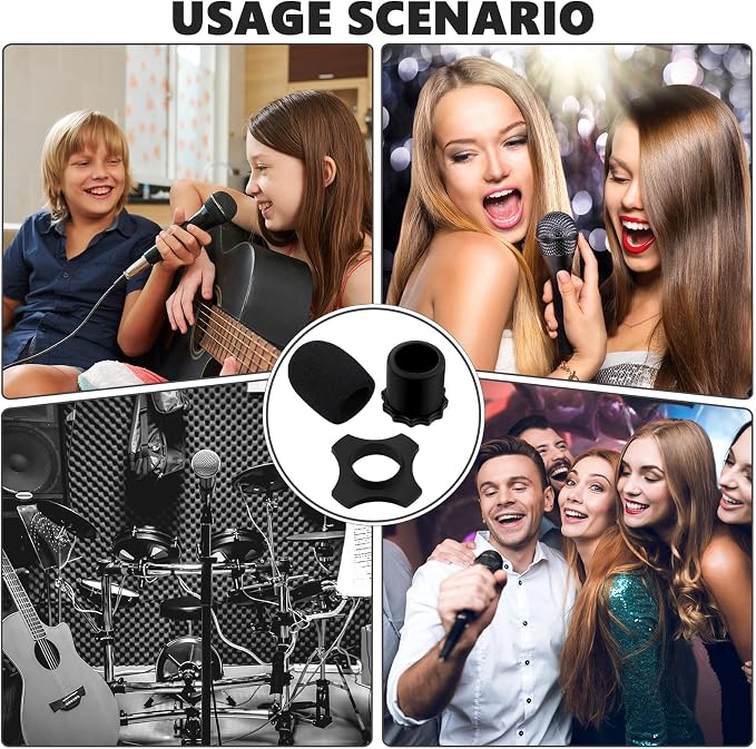 Flutesan 8 Set Microphone Cover Foam Mic Cover Microphone Windscreen Shakeproof Wireless Handheld Mic Protection Silicone Ring Anti Rolling Bottom Rod Sleeve Holder Foam Filter(Black) - Image 7
