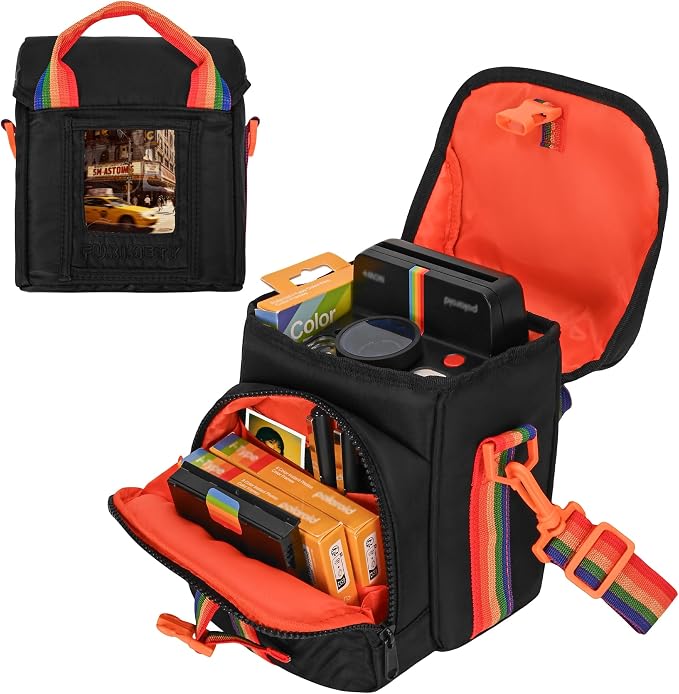 Camera Case for Polaroid Now 3rd/2nd Gen with Photo Display Window | Instant Camera Sling Bag with Clear Display Window, Quilted Front Pocket, 8mm Padding, Top Handle and Adjustable Strap, Black by Unknown