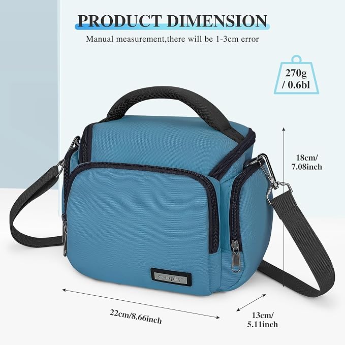 G-raphy Camera Bag Case Compact Lightweight Shoulder Crossbody Sling Photography Bags for Nikon Canon Sony DSLR SLR Mirrorless with Removal Straps(Teal) - Image 3
