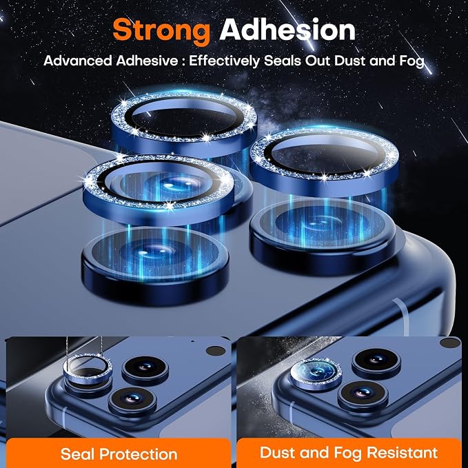Camera Lens Protector for iPhone 15 Pro Max/15 Pro- Glitter Blue | 9H Tempered Glass, Metal Individual Camera Cover, Accessories, Anti-drop, Case Friendly, HD Clear, Anti-Scratch - Image 2
