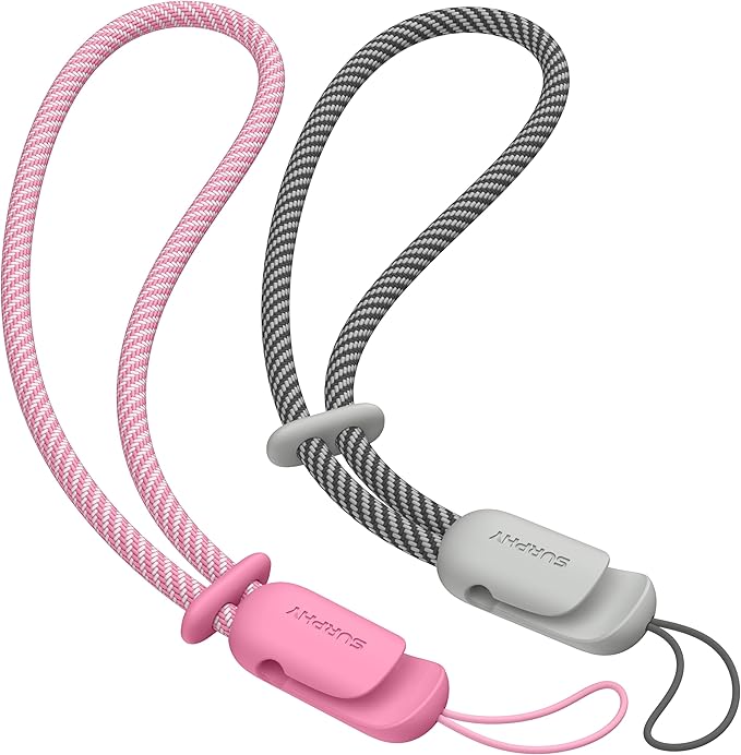 SURPHY 2 Pack Phone Lanyard, Phone Wrist Strap for Case, Camera Wrist Strap | Ultra-Light 2-Color Braided Phone Strap, Cellphone Charm Strap, Anti-Lost Wrist Lanyard for Women and Men, Rose Pink Gray by SURPHY