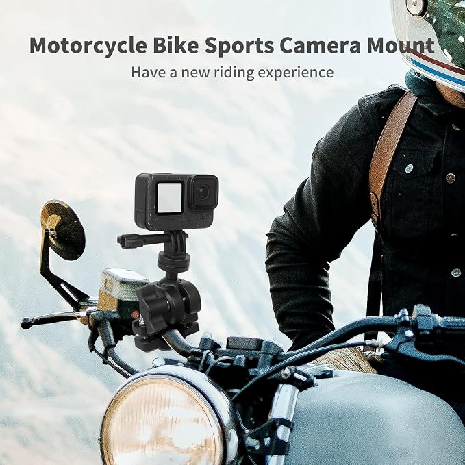 Bike Motorcycle Camera Mount Bundle Kit, 1/4 Screw & Tripod Mount Adapter, 360°Rotating Ball Head Base -Ballhead Arm Super Mounting Clamp for Most Action Camera, Clamp(0.86"-1.26“) 75016 - Image 6