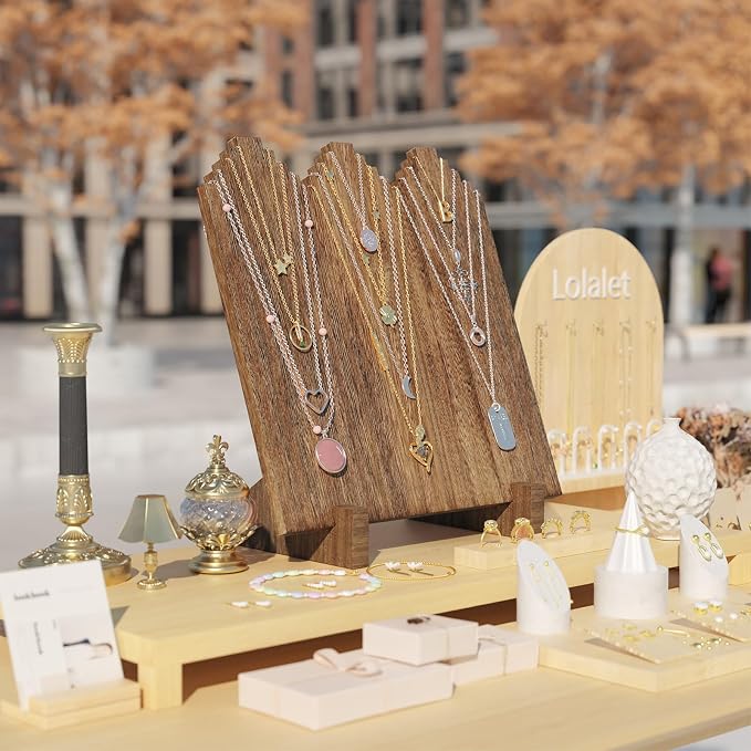 Lolalet Wooden Necklace Display Stands for Selling -1 Pack, Oak | Freestanding Multiple Necklaces Stands and Displays for Vendors, Jewelry Displays Holders for Craft Show - Image 3