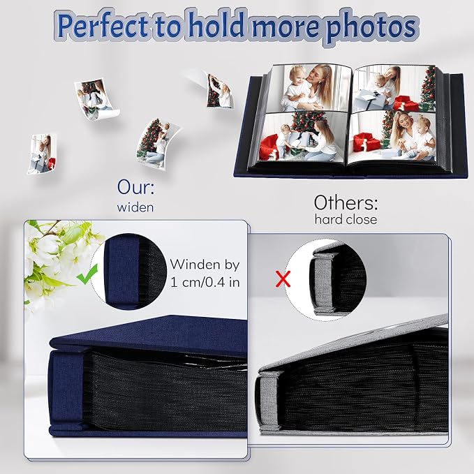 Popotop 4x6 Photo Album 600 Pictures, Linen Hardcover, Reinforced Spine | Large 600-Photo Capacity, Acid-Free PP Slip-In Pockets, 3 Landscape and 2 Portrait Photos per Page, No Memo Space - Image 4