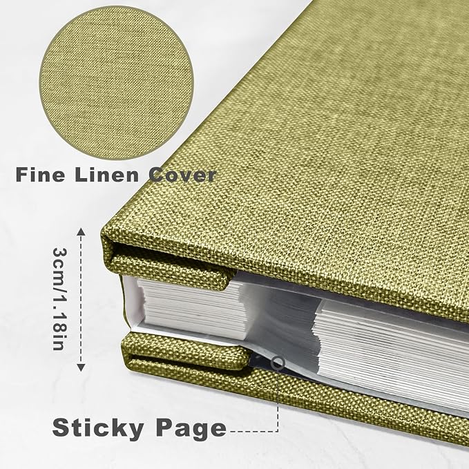 Large Photo Album Self Adhesive with Picture Display Window, DIY Scrapbook Album for 4x6 8x10 Pictures, 40 Pages Light Matcha Linen Cover Memory Book with Scraper and Metallic Pen - Image 3