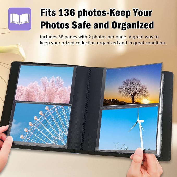 Aevdor 4x6 Photo Album, 136 Pockets, Leather Cover, Purple | Clear Side-Loading Pockets, Black Inner Pages, Elastic Closure Strap, Family, Wedding, Baby & Travel Photo Storage - Image 8
