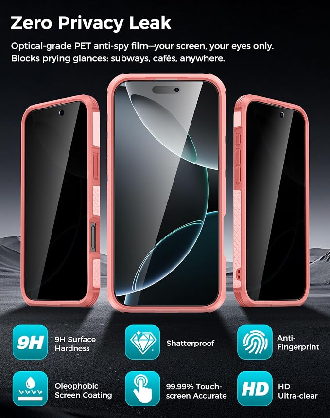 Goton 3 in 1 for iPhone 16 Pro Max Case with Privacy Screen Protector Pink | Glass Camera Lens Protector,Compatible for MagSafe,Invisible Kickstand, Shockproof Phone Cover for iPhone 16 Promax - Image 5