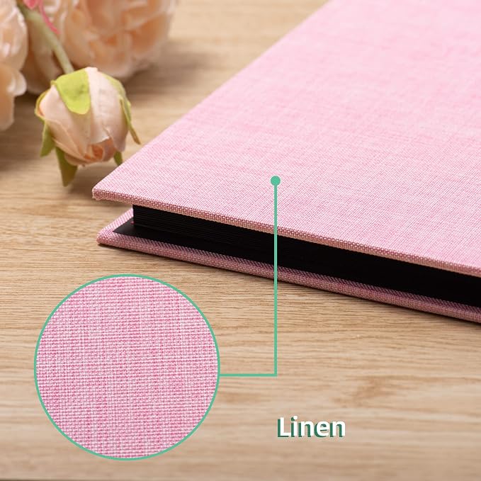 Large Photo Album Self Adhesive for 4x6 8x10 Magnetic Scrapbook Album DIY 60 Black Sticky Pages Linen Cover Photo Album(Pink) - Image 4