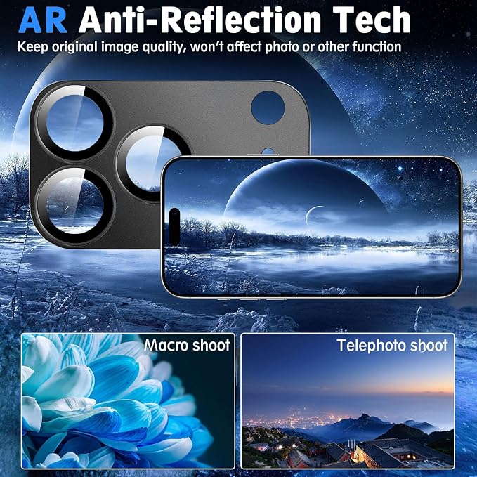 SiHPuoy Camera Lens Protector for iPhone 17 Pro Max, Tempered Glass, Black | 2pcs, 9H+ Hardness, Military Grade Shatterproof, Anti-Scratch, Case Friendly, Metal Camera Cover, Does not Affect Night Shots - Image 6