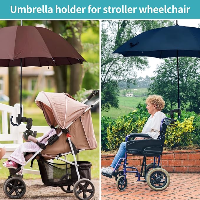 Double Clamp Mount Umbrella Chair Clamp with 360° Magic Arm, Umbrella Holder Clip for Chair Wheelchair Stroller Light Stand, Photography Reflector, Motorcycle, Live Scope Pole, Photo Boom Stand - Image 8
