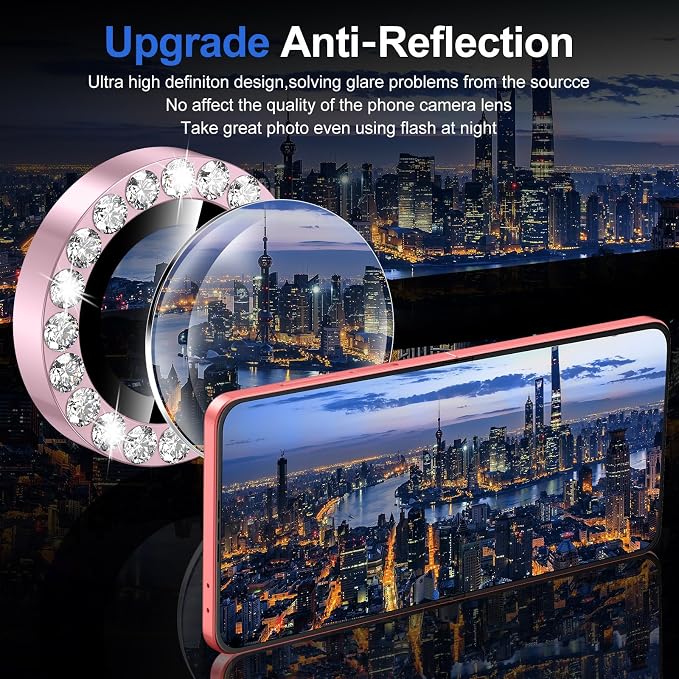 for Samsung Galaxy Z Flip 7 Camera Lens Protector, Individual Metal Ring Tempered Glass Lens Cover, [Strong Adsorption] Scratch Resistant Ultra-Thin HD Clear Lens Cover, 1 Set-Pink Diamond - Image 4