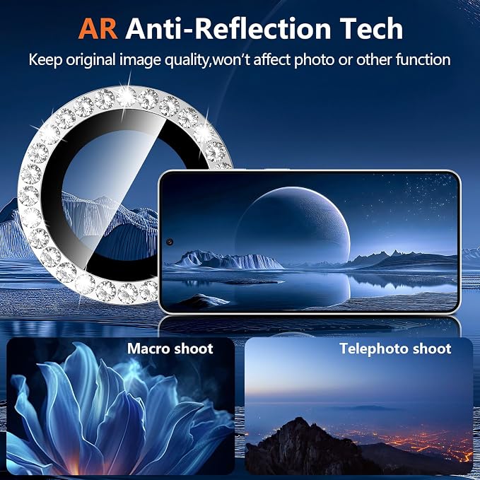 for Samsung Galaxy S26 Camera Lens Protector, Individual Metal Ring Tempered Glass Lens Cover, [Strong Adsorption] Scratch Resistant Ultra-Thin HD Clear Lens Cover, 1 Set-Slivery Diamond - Image 3