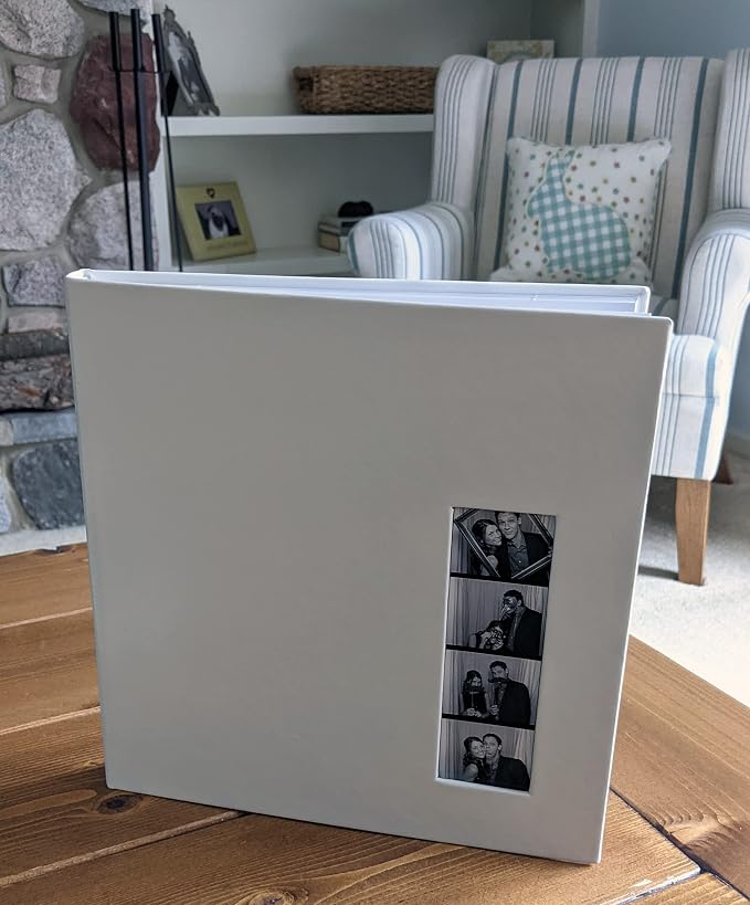 2x6 Strip Album, White Cover White Pages, 2 Gel Pens, 20pk | Leather-cover photo strip scrapbook journal holds 2x6 photos. Album guest book for weddings, graduations, anniversaries. - Image 7