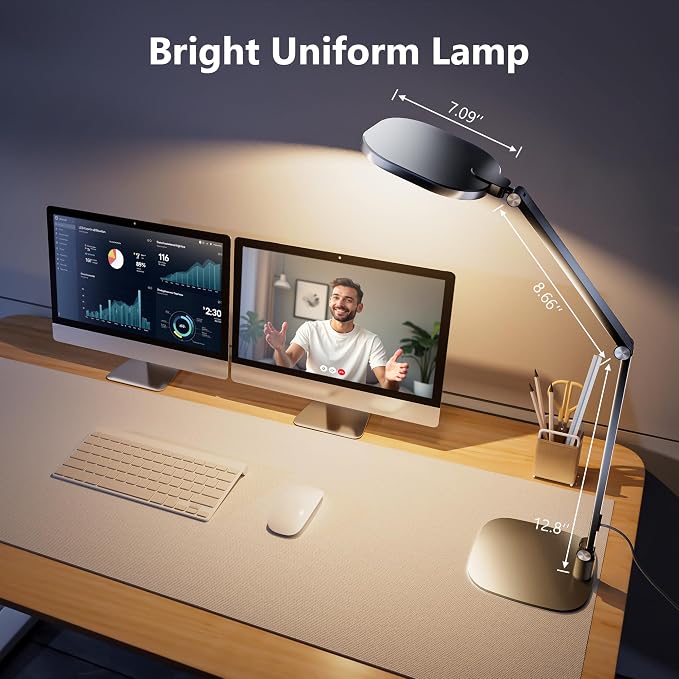 Desk Lamp for Home Office, Tall Computer Ring Light with CRI 97.8 | Eye-Caring Diffused Desktop Light with Memory & Timer Func, 1200LM Zoom Lighting for Video Calls, Conference, Reading,Study - Image 7