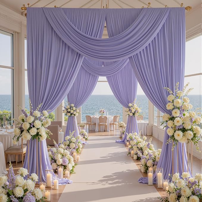40ft x 10ft Wrinkle Free Lavender Backdrop Curtains for Parties, 8 Panels 5x10ft Polyester Purple Backdrop Drapes for Wedding Party Background Birthday Decoration by ENJOYYOURPARTY