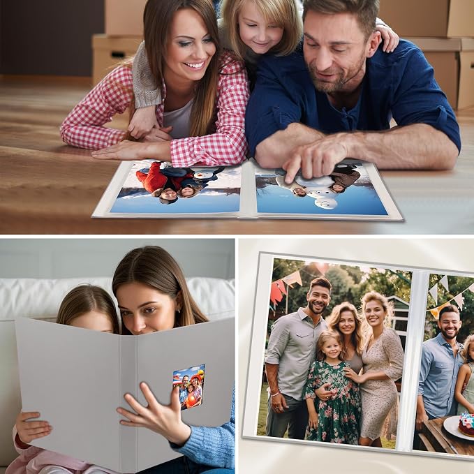 11x14 Photo Album Holds 64 Photos, Linen Cover Art Portfolio 11x14, Photo Album Art Portfolio Folder with Clear Plastic Sleeves for Kids & Artists Artwork Drawing(Grey) - Image 9
