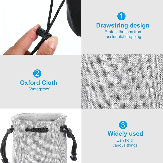 PATIKIL Soft Drawstring Lens Case, Lens Pouch Bag with Cotton Pad 4.7" OD Thick Fleece Cloth Camera Lens Bag for SLR Lens Water Cups, Grey - Image 4