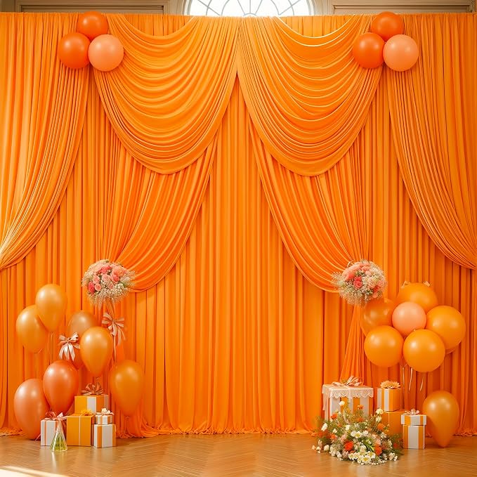 Orange Backdrop Curtain 10 Panels-Wrinkle-Free Curtains Polyester Photography Drapes for Baby Shower Birthday Party Photo Background Backdrop Stand- 40 X10FT (Orange) - Image 4