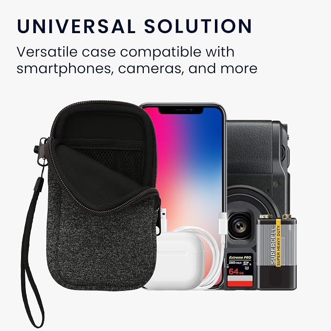 kwmobile Universal Phone Pouch Size XL - 6.7/6.8" - Neoprene Smartphone Pouch with Zip - Water-Repellent Mobile Phone Case - Sleeve in Anthracite/White - Image 4