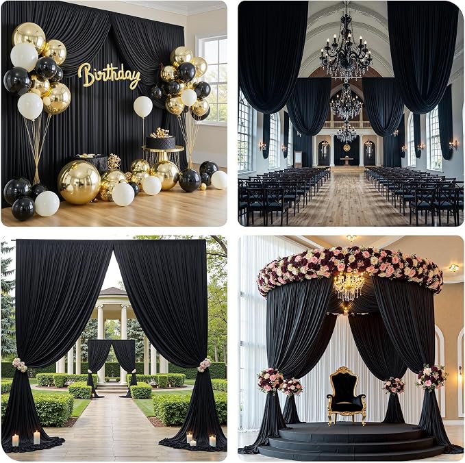 60x12 ft Black Backdrop Curtains for Weddings Parties, Birthdays and Photos - Image 4